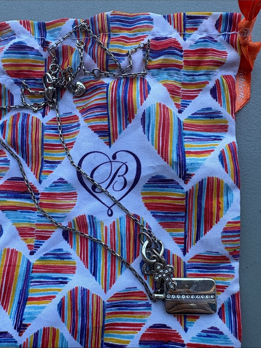 Brighton Monogram 'B' Heart Print Drawstring Pouch with Silver Necklace